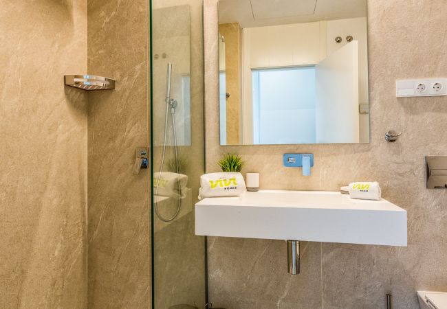 Spain Costa del Sol Torremolinos holiday home Oceano bathroom sink shower luxury interior 