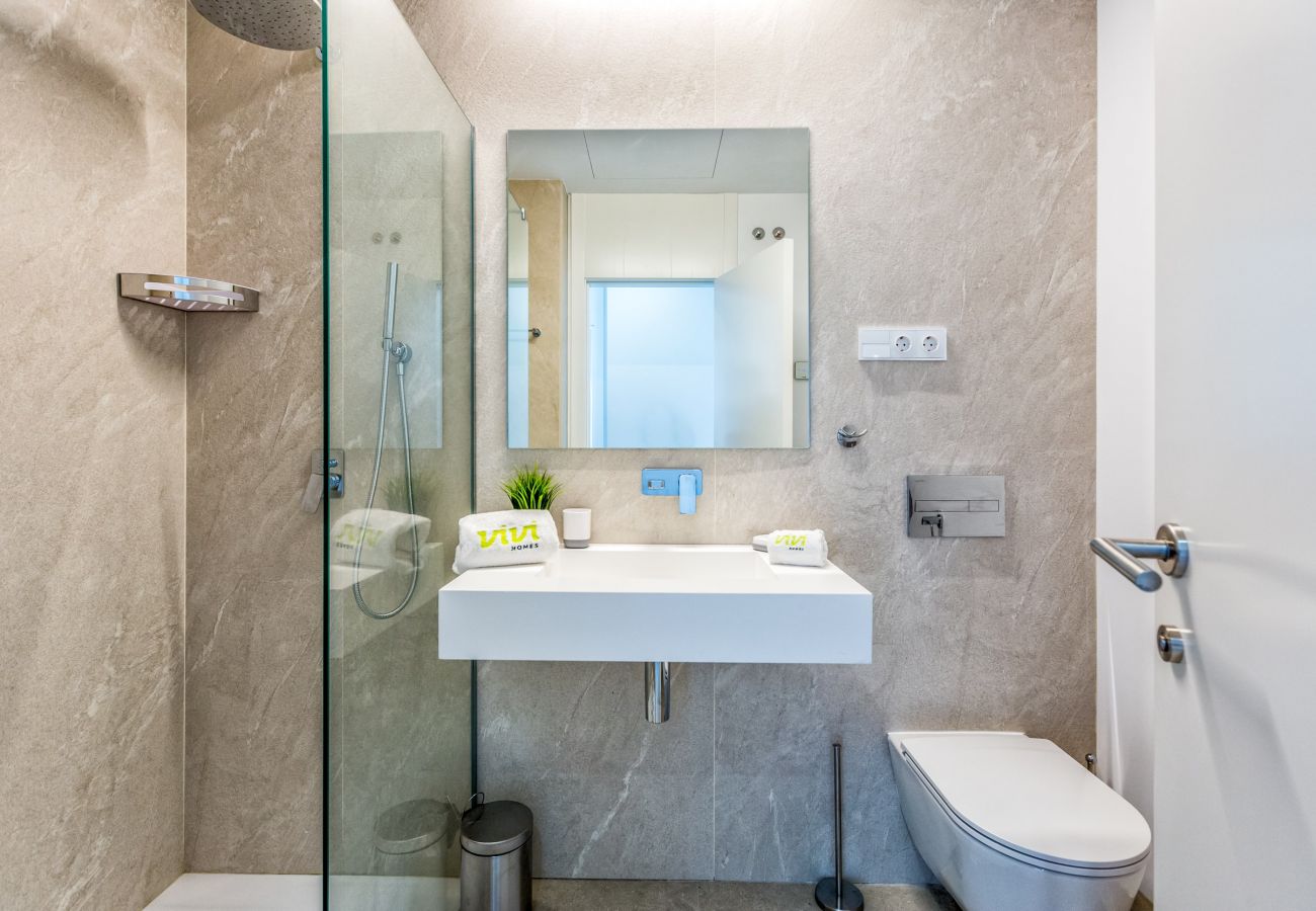 Spain Costa del Sol Torremolinos holiday home Oceana bathroom with shower luxury interior 
