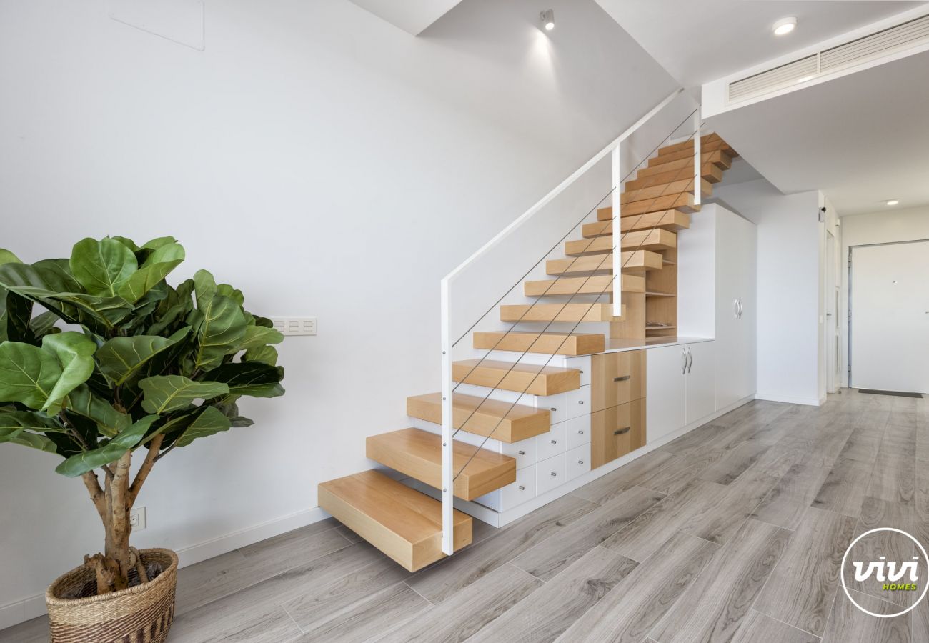 Wooden stairs with storage
